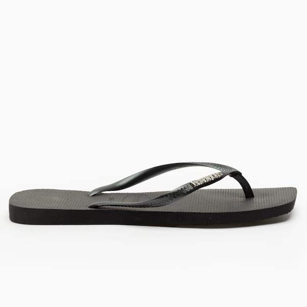 Chinelo Havaianas Slim Square Logo Metallic Adulto preto com detalhes metálicos