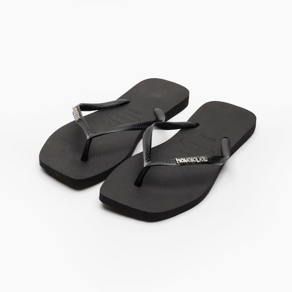 Havaianas Slim Square Logo Flip Flop Metallic Black, design elegante e durável.