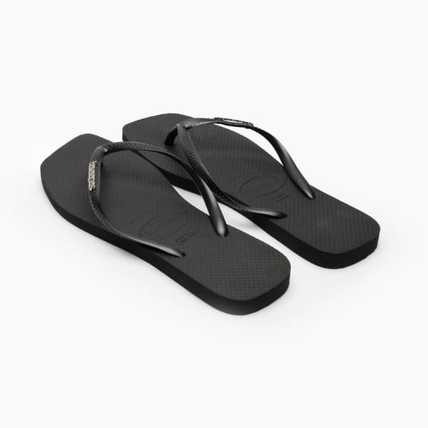 Havaianas Slim Square Logo Flip Flop Metallic Black, ideal para uso casual e praia.