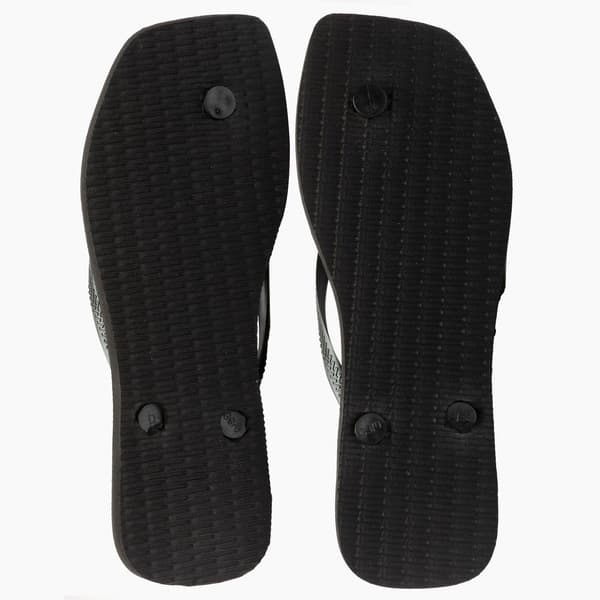 Havaianas Slim Square Logo Flip Flop Metallic Black, sola com travas para maior segurança.