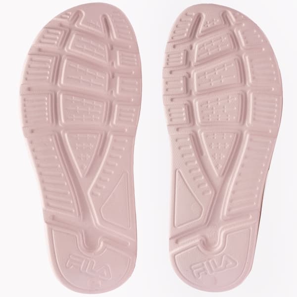 Sola rosa da sandália de dedo Fila Sleek Slide Feminino, com logo branco.