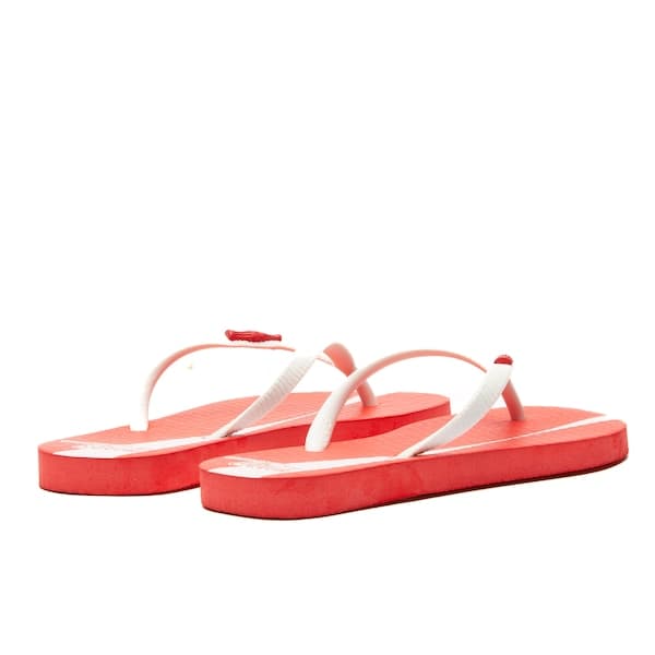Chinelo feminino Coca-Cola Share a Coke, cor vermelha com detalhes brancos e alças.