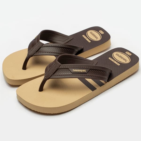 Havaianas City Basic Flip Flops Masculino, estilo básico, cor marrom, sola bege.
