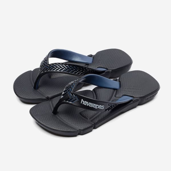 Chinelos Havaianas Power 2.0 com suporte de arco, preto e azul, vista frontal.