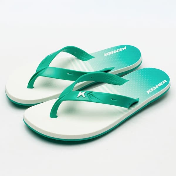 Chinelos Kenner New Summer Adulto, branco e turquesa, com logotipo Kenner.