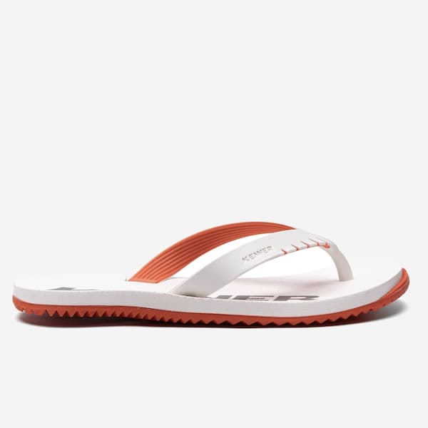 Flip flop Kenner Red Pro unissex branco e vermelho com sola texturizada.