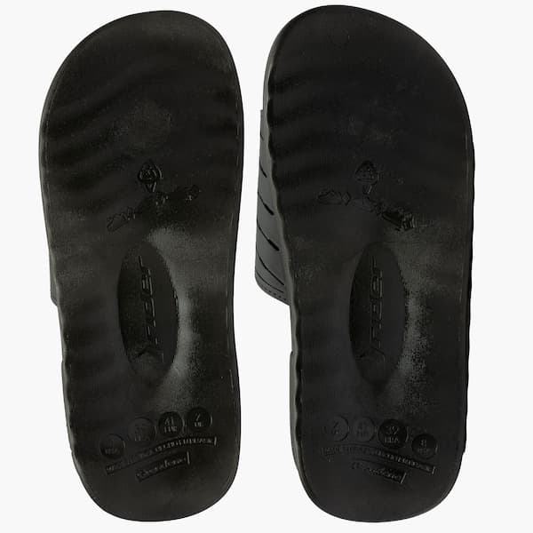 Sola do Rider Slide Slipper Soft Plus preto, com informações de tamanho e material.