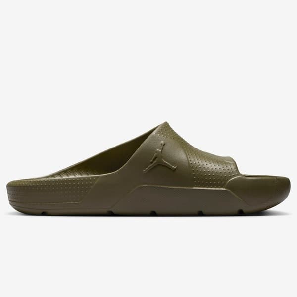 Sandália Jordan Post Slide Feminina Padded Olive Green, com logo, estilo slip-on, confortável.