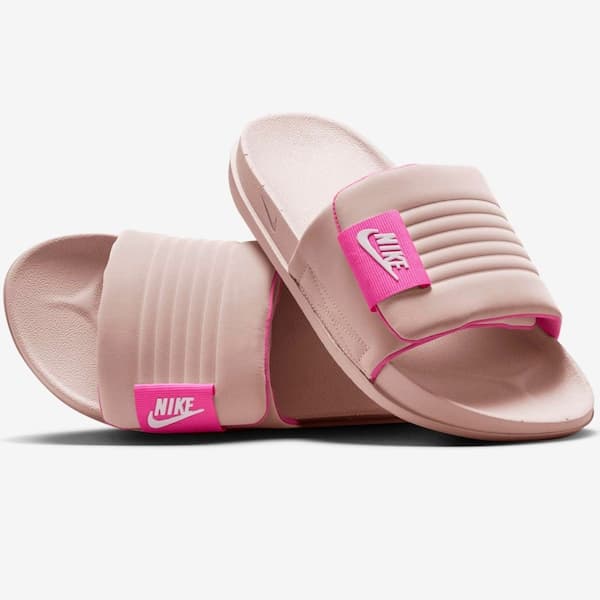 Chinelo slide Nike Offcourt Adjust feminino rosa claro com logo rosa