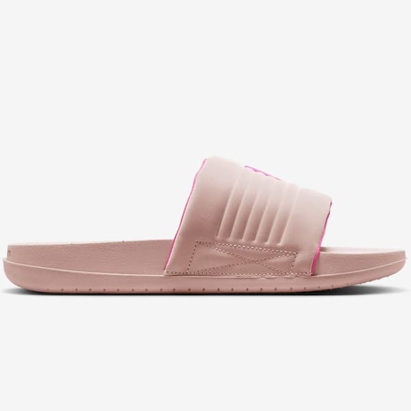 Sandália de dedo rosa claro Nike Offcourt Adjust com sola texturizada e tira rosa.