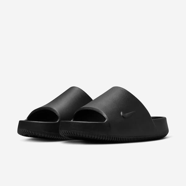 Sandálias Nike Calm Slide 2.0 pretas para mulheres, em borracha, estilo minimalista.