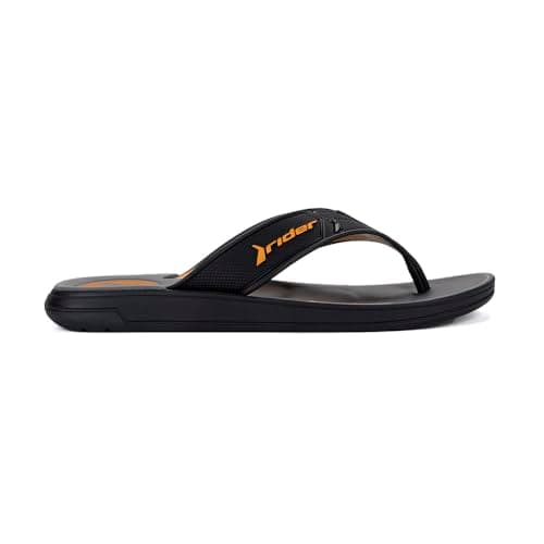 Chinelo Rider Star III preto com detalhes em amarelo, confortável e durável.