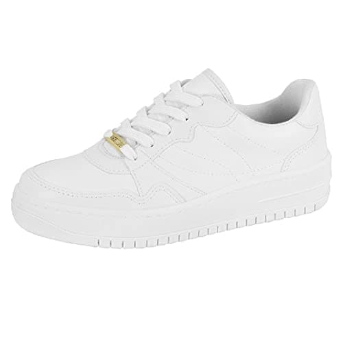 Tênis feminino Vizzano branco com sola relevada e amarração frontal