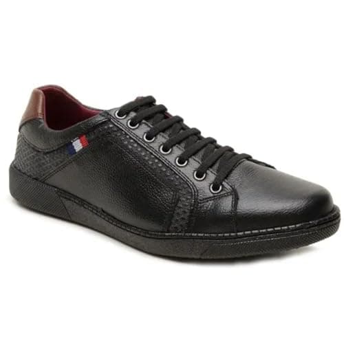 Tênis Sapatênis Em Couro Legítimo Casual Masculino Confortável Elástico (PRETO, BR, Adulto, Numérico, 40)