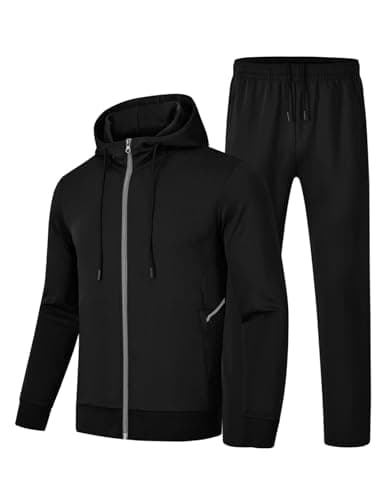 BASUDAM Conjunto de agasalhos masculinos com capuz, 2 peças, aquecimento, zíper completo, esportivo, esportivo, Preto, XGG