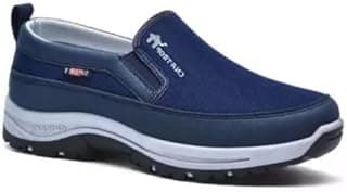 Tênis slip-on masculino azul escuro com sola branca e preta, design casual e esportivo