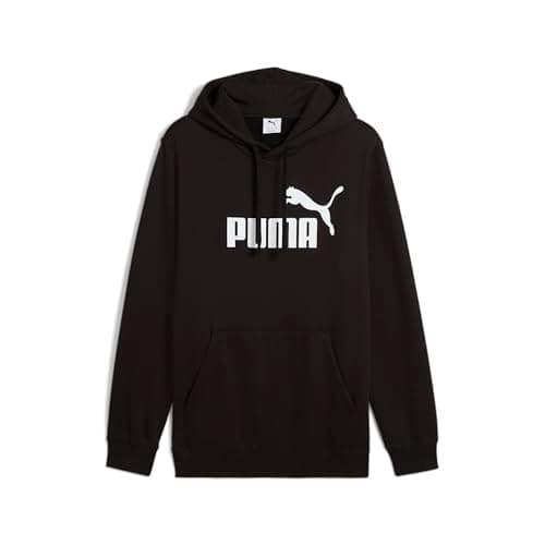 PUMA Moletom masculino com capuz de lã com logotipo Essentials (disponível em tamanho grande e alto), Puma Preto Ss25, GG