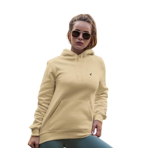 Moletom Blusa de Frio Feminino Flanelado Estampa Neutra (BR, Alfa, G, Regular, Regular, Bege)