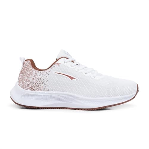 Tênis de corrida e caminhada feminino branco com detalhes marrom