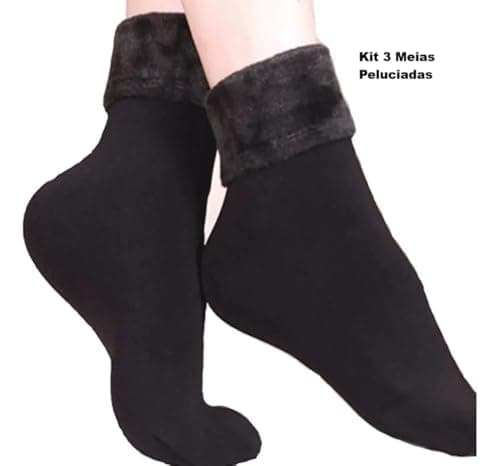 Kit 3 Pares Meia Térmica Flanelada Fleece Unissex, Meias de Inverno para Frio Intenso