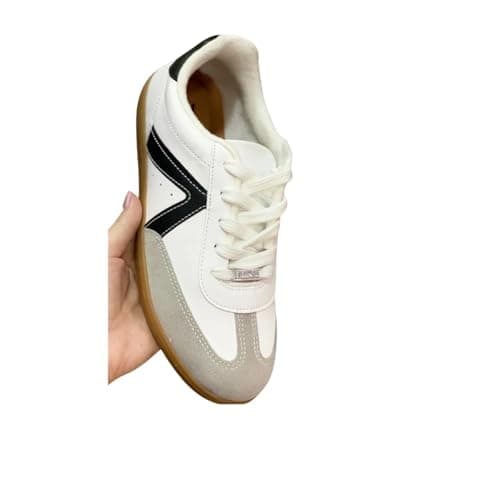 Tênis casual VIZZANO, estilo retro, em couro sintético branco, preto e marrom.