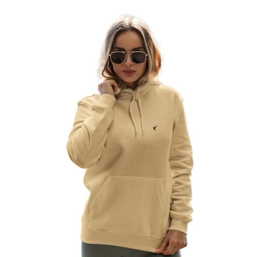 Moletom Blusa de Frio Feminino Flanelado Estampa Neutra (BR, Alfa, G, Regular, Regular, Bege)