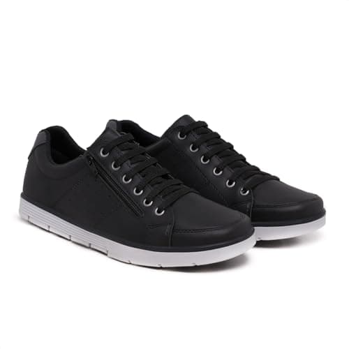 Foxstar Masculino Sapatênis Casual Social, Preto, 44, Confortável, com Zíper e Cadarço