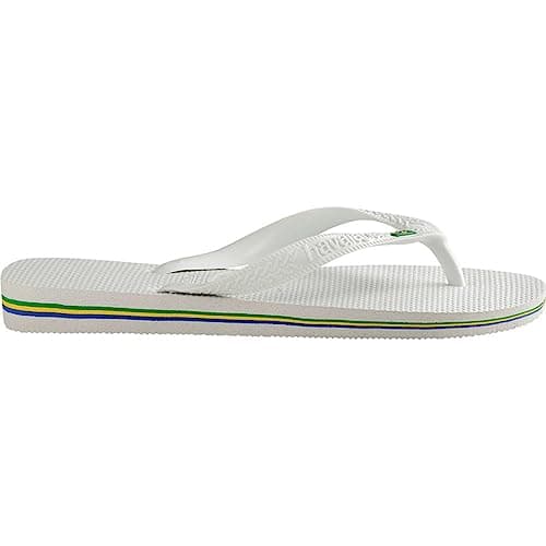 Chinelo Havaianas Brasil branco com bordas coloridas, tamanho 37/38, estilo flip flop.