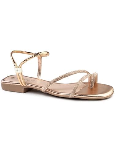 Sandália Feminina Rasteira Casual Flat com Tiras Brilhantes, Dourado, Ouro, Bronze, Preto, Rasteirinha Macia, Leve e Confortável (700-Bronze-38)