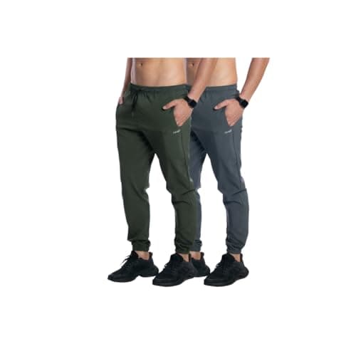Kit 2 Calça Tactel Elastano Jogger Masculina Corta Vento Treino Academia Esportiva (BR, Alfa, G, Regular, Regular, Verde/Chumbo)