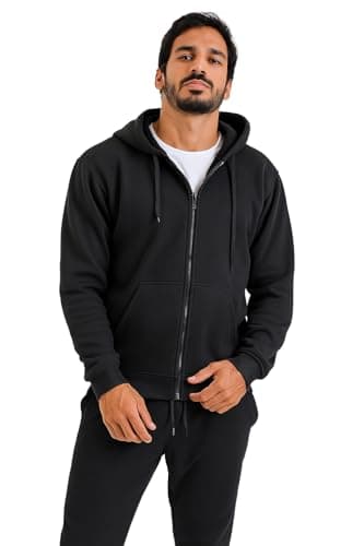 Moletom Unissex com Zíper, Capuz Flanelado, Algodão (BR, Alfa, G, Regular, Regular, Padrão, Preto)
