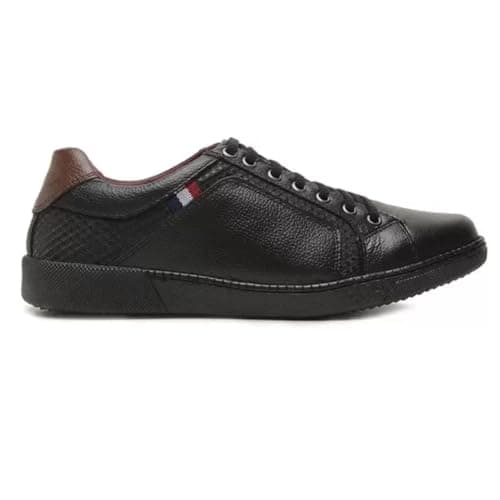 Tênis Sapatênis Em Couro Legítimo Casual Masculino Confortável Elástico (PRETO, BR, Adulto, Numérico, 40)