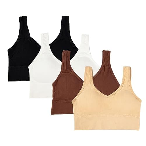 J COLOUR Top Esportivo Feminino Sem Bojo e Sem Costura, Modelagem Anatômica e Versátil, Ideal para Academia e Atividades Físicas (BR, Alfa, M, Regular, Preto + Branco + Cor de pele + Castanho)