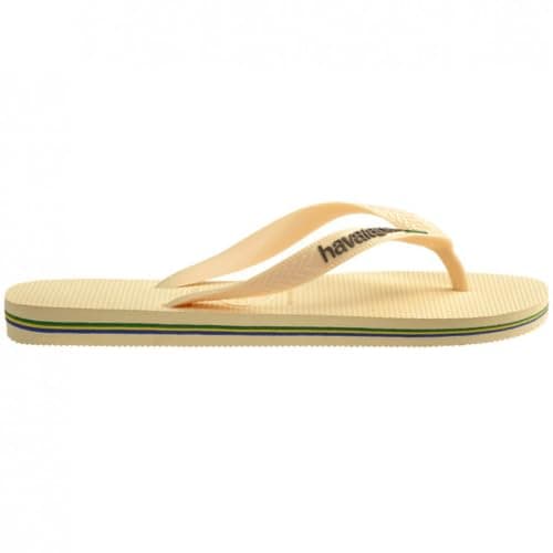 Havaianas Brasil Logo flip flops amarelo em borracha com detalhes coloridos.