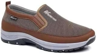 Tênis Masculino Slip On Marrom e Cinza com Sola Preta e Branca
