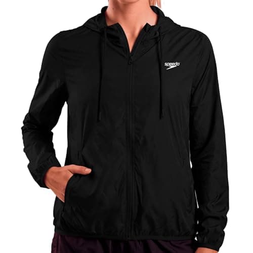 SPEEDO Jaqueta Esportiva Corta Vento Feminino com Bolso e Capuz, Preto, P