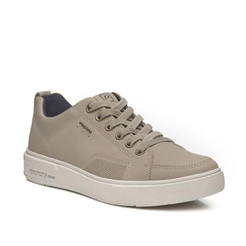 Tênis Casual Masculino Pegada em Couro Cinza Claro