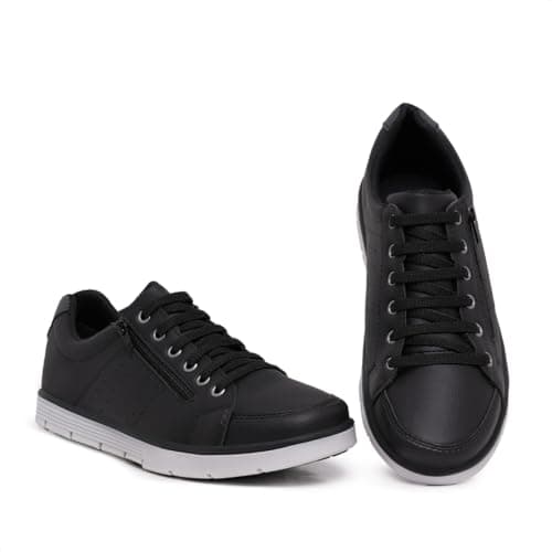 Foxstar Masculino Sapatênis Casual Social, Preto, 44, Confortável, com Zíper e Cadarço