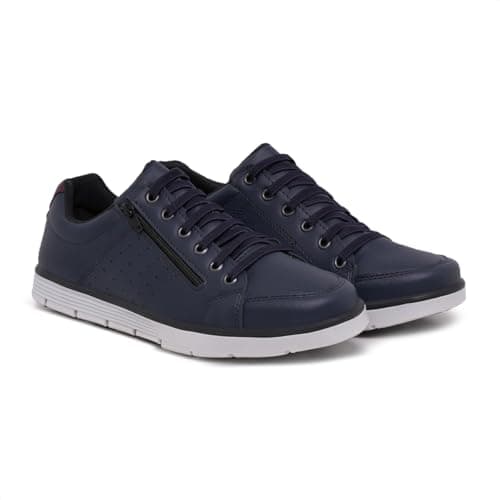 Foxstar Masculino Sapatênis Casual Social com Zíper e Cadarço, Azul, Tamanho 44, Confortável