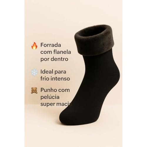 Kit 3 Pares Meia Térmica Flanelada Fleece Unissex, Meias de Inverno para Frio Intenso