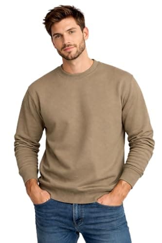 Moletom Blusa de Frio Masculino Feminino Flanelada Unissex Gola Redonda Liso Sem Capuz Macio (BR, Alfa, G, Regular, Regular, Caqui)