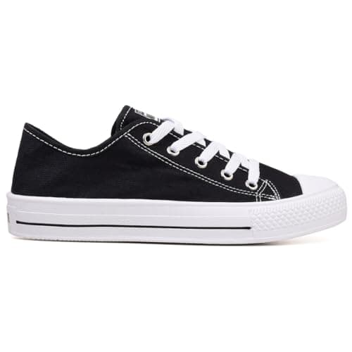 Ténis casual feminino cano baixo preto e branco com sola branca.