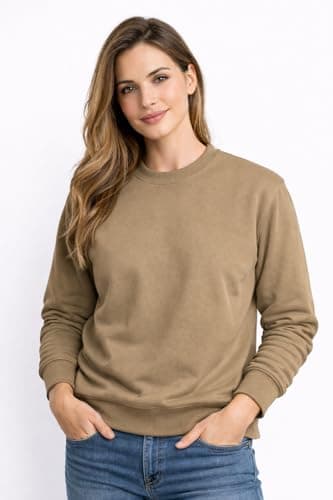 Moletom Blusa de Frio Masculino Feminino Flanelada Unissex Gola Redonda Liso Sem Capuz Macio (BR, Alfa, G, Regular, Regular, Caqui)