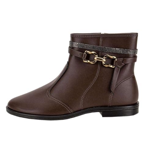 Bota Cano Curto Beira Rio Napa Estonia Salto Baixo - Confortável Leve e Uso no Dia a Dia (Café, Bota, BR, Adulto, Numérico, 38)