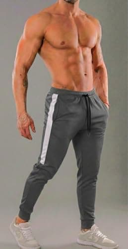 Calça Esportiva DryFit Chumbo/Branco, Tamanho M, Comprimento Longo, 92% Poliéster, com Cordão de Ajuste