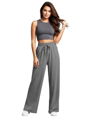 Calça Moletinho Pantalona Wide Leg Moletom Feminina Cós Largo Corte a Fio Sem Felpa (BR, Alfa, XG, Regular, Alto, Cinza)