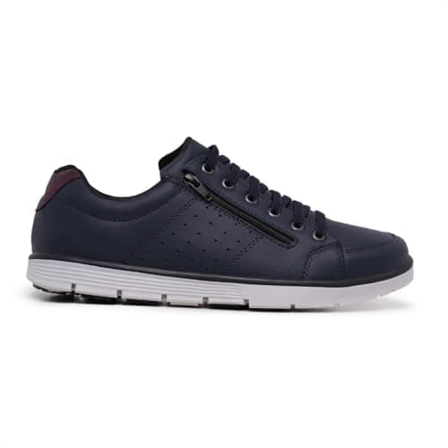Foxstar Masculino Sapatênis Casual Social com Zíper e Cadarço, Azul, Tamanho 44, Confortável
