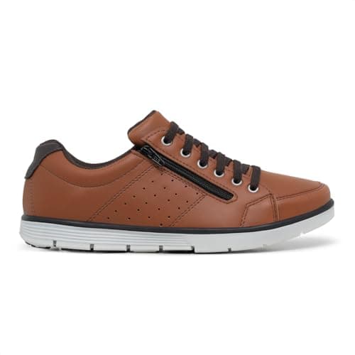 Foxstar Masculino Sapatênis Casual Social, Caramelo, 42, Confortável, com Zíper e Cadarço