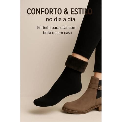 Kit 3 Pares Meia Térmica Flanelada Fleece Unissex, Meias de Inverno para Frio Intenso