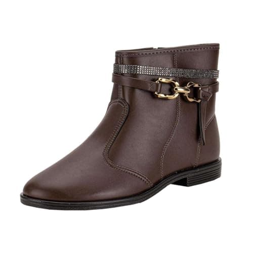 Bota Cano Curto Beira Rio Napa Estonia Salto Baixo - Confortável Leve e Uso no Dia a Dia (Café, Bota, BR, Adulto, Numérico, 38)
